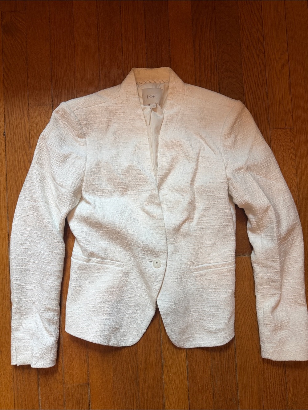 LOFT White Textured Single-Button Blazer Jacket